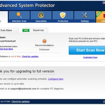 advanced system protector software screenshot start scan now system optimizer 